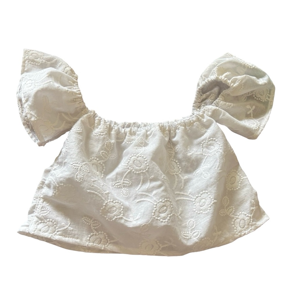Girls Off Shoulder White Embroidered Top 100% Cotton